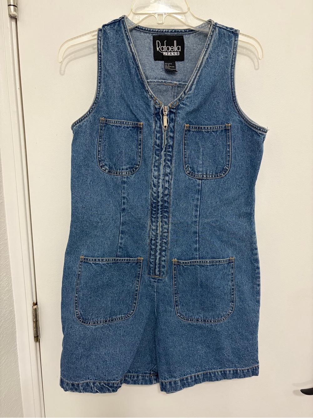 Vintage 100% cotton Rafaella Blue Denim Zip-Front Romper